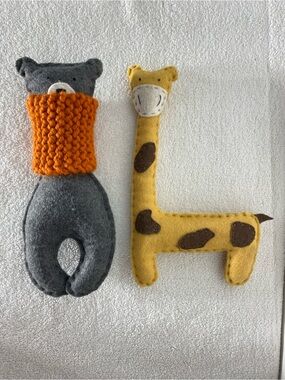 Felt Bear Giraffe Plush Toy Nursery Decor Set Orange Scarf Stuffed Animal